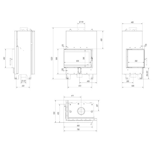 Kratki MBM PW Kamineinsatz 12 kW Eckkamin wasserführend