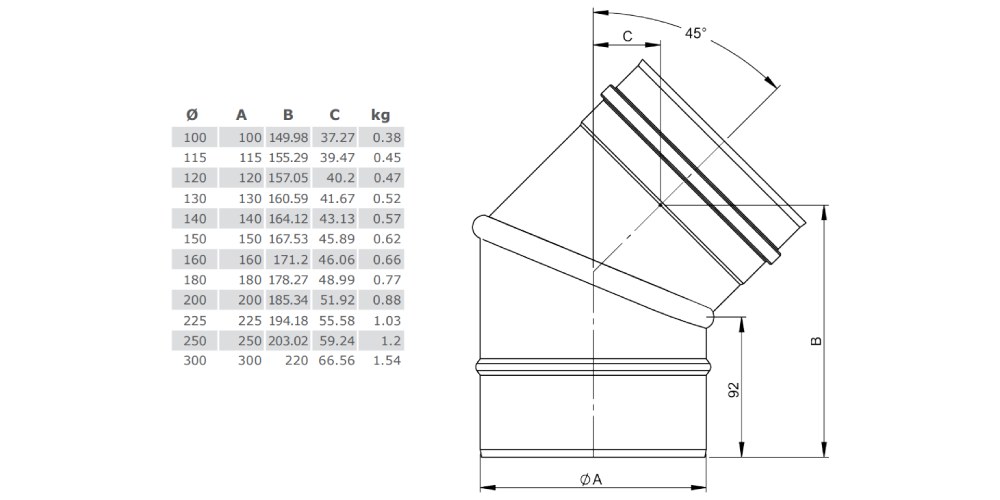 Winkel drehbar 0 - 45° - einwandig - Tecnovis TEC-EW-Classic