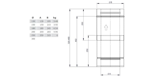 Schiebeelement für Verbindungsleitung 320-460 mm - doppelwandig - Tecnovis TEC-DW-Design