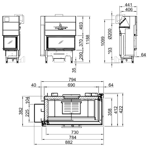 Spartherm Varia AS-2Rh Kamineinsatz 7 kW Eckkamin Schiebetür