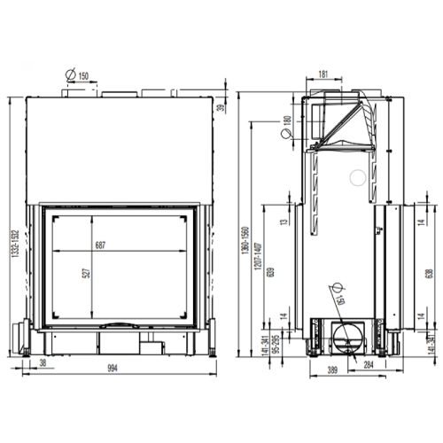 Austroflamm 80x64S 2.0 Kamineinsatz 10 kW Schiebetür, Durchsicht