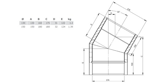 Ofenrohr - doppelwandig - Winkel 30° ohne Tür gussgrau - Tecnovis TEC-Protect