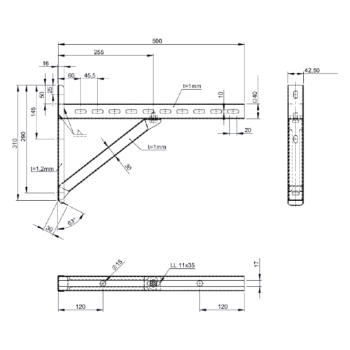 Wandstützen & Querträger Typ II 500 mm für Tecnovis Systeme