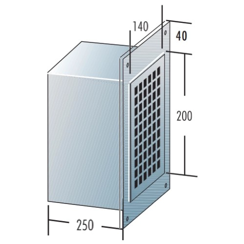 Kamintür 140 mm x 200 mm mit Lüftungsgitter und Verlängerung 250 mm - einwandig - Raab EW-FU