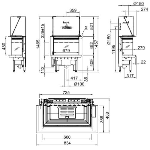 Spartherm Lean 3RL-70h Kamineinsatz 7,5 kW Panoramakamin Schiebetür