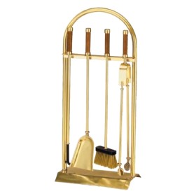 Lienbacher - Kaminbesteck 4-teilig aus Messing, Griffe mit Holzeinlage Kaminzubehör