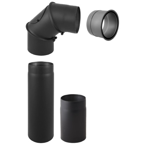 Ofenrohr - Anschluss-Set 200 mm - Kamineinsatz-Kaminbausatz - schwarz - Reuter Ferrum