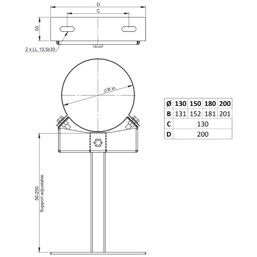 Wand- und Deckenabstandshalter verstellbar 50-250 mm - doppelwandig - Tecnovis TEC-DW-NOIR