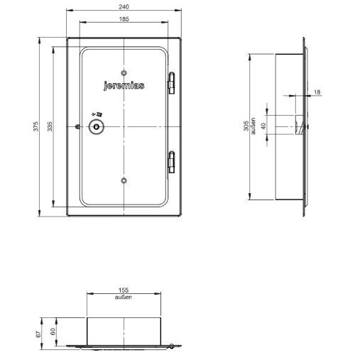 Edelstahlkamintüre 300 x 150 mm mit Schiebestutzen - einwandig - Tecnovis TEC-EW-Classic