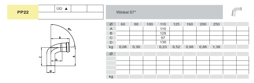 Winkel 87° starr - Kunststoff für Tecnovis TEC-PPS