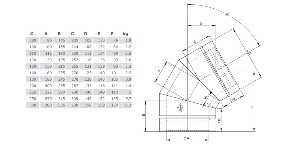 Winkel 60° starr aus Kupfer - doppelwandig - Tecnovis TEC-DW-Classic