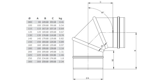 Winkel drehbar 0 - 90° - einwandig - Tecnovis TEC-EW-Classic
