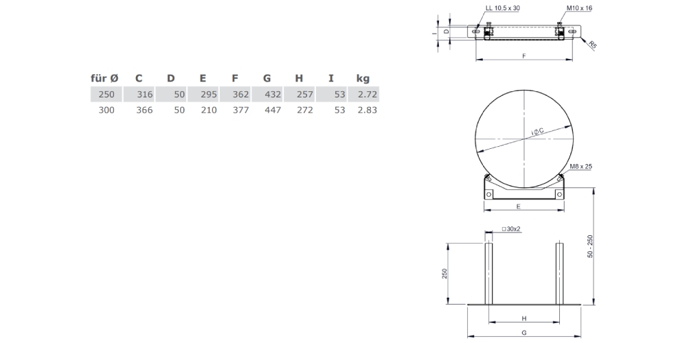 Wandabstandshalter verstellbar 50 - 250 mm - doppelwandig - Tecnovis TEC-DW-Design