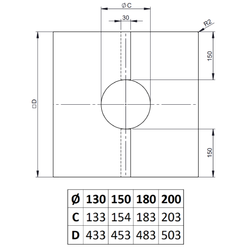 Wand-/Deckenblende zweiteilig 0° - doppelwandig - Jeremias DW-WHITE