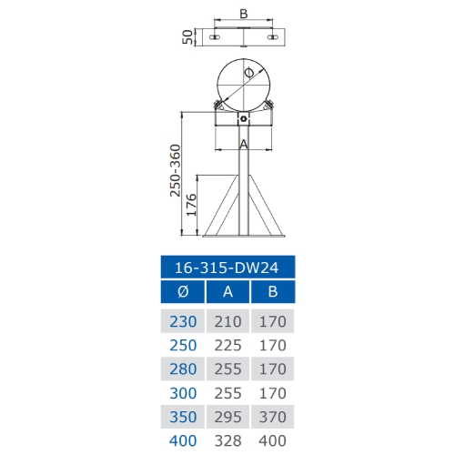 Wandabstandshalter verstellbar 250-360 mm - doppelwandig - Jeremias DW-BLACK 50