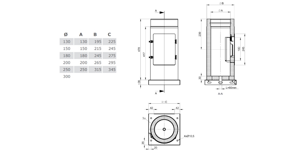 Reinigungselement Design Plus mit integrierter Grundplatte und Kondensatablauf unten, nur für Innenbereich - doppelwandig - TEC-DW-Design