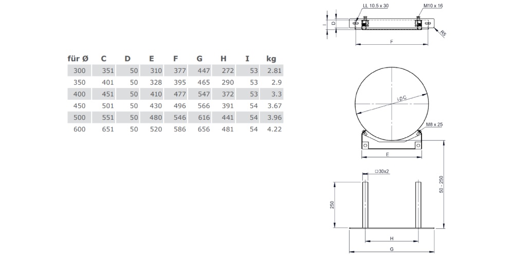 Wandabstandshalter verstellbar 50 - 250 mm - doppelwandig - Tecnovis TEC-DW-Standard