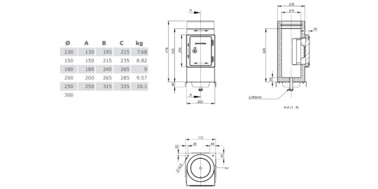 Reinigungselement mit integrierter Grundplatte und Kondensatablauf unten - doppelwandig - Tecnovis TEC-DW-DESIGN