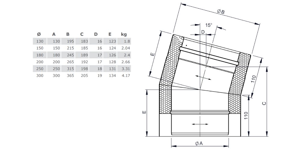 Winkel 15° starr - doppelwandig - Tecnovis TEC-DW-Design