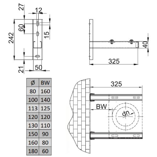 Wandstützen 325 mm - doppelwandig - Reuter DW-Systeme