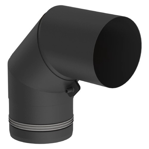 Pelletofenrohr - Winkel 90° starr mit Revision schwarz lackiert - Tecnovis TEC-Pellet