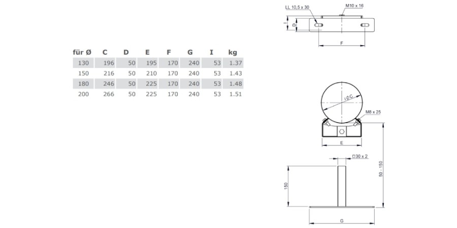 Wandabstandshalter verstellbar 50 - 150 mm - doppelwandig - Tecnovis TEC-DW-Design