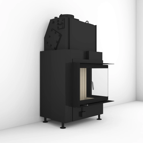 Brunner Eckkamin 42/57/30 rechts Drehtür Kamineinsatz 8 kW wasserführend