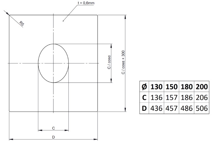 Wand-/Deckenblende einteilig 1-65° - doppelwandig - Tecnovis TEC-DW-NOIR