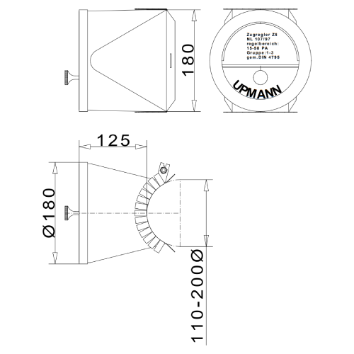 Zugbegrenzer aus Edelstahl Ø 150 mm mit Stutzen und Spannband - Tecnovis TEC-EW-Classic