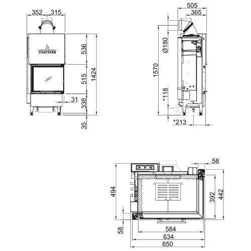 Spartherm Varia 2R-55h H2O Kamineinsatz 7 kW wasserführend