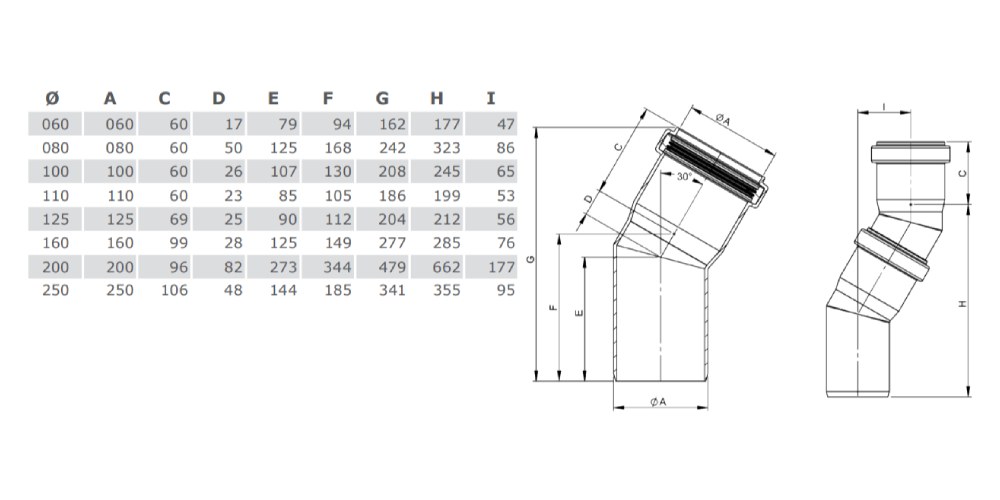 Winkel 30° starr - einwandig - Tecnovis TEC-PPS