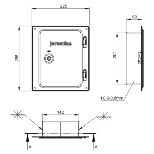 Edelstahlkamintüre 210 x 140 mm mit Rußschutztüre und Schiebestutzen 60 mm - Tecnovis TEC-EW-Classic
