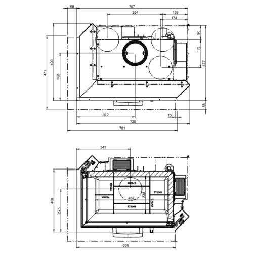 Austroflamm Eckkamin 63x40x51S 2.0 Kamineinsatz 12 kW, Schiebetür