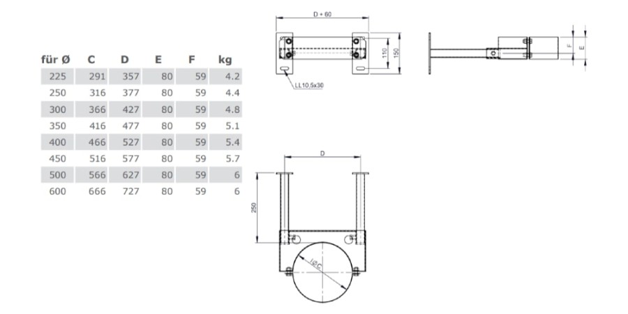 Wandabstandshalter 50 - 250 mm für Tecnovis TEC-DW-Classic und TEC-DW-Silver