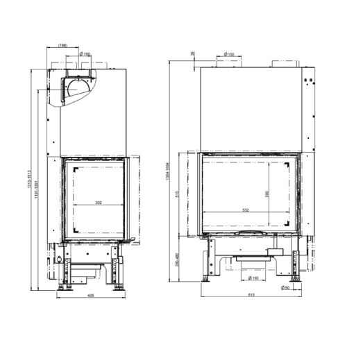 Austroflamm Eckkamin 63x40x51S 2.0 Kamineinsatz 12 kW, Schiebetür