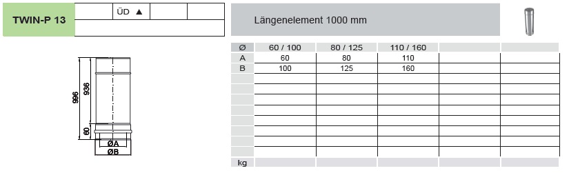 Längenelement 1000 mm - konzentrisch für Tecnovis TEC-LAS-PP