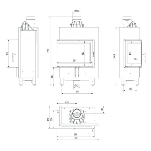 Kratki Lucy 12 Slim Kamineinsatz 8 kW Eckkamin