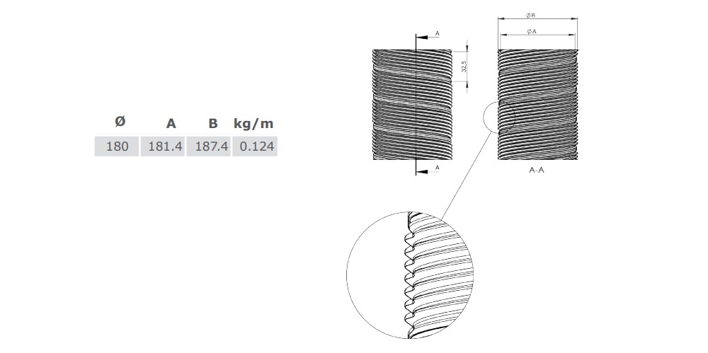 Flexrohr einlagig Ø 180 mm, Edelstahl Tecnovis TEC-FLEX