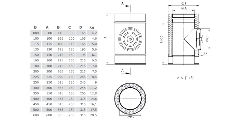 Längenelement mit Revision (für Festbrennstoffe) - doppelwandig - Tecnovis TEC-DW-Classic
