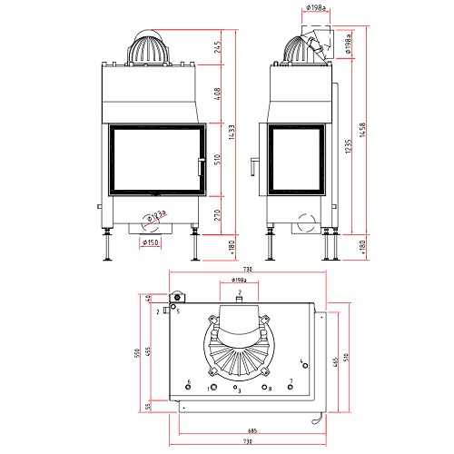 SCHMID Ekko W R 67(45)51 s Kamineinsatz 14,9 kW (mit Steg) Drehtür wasserführend