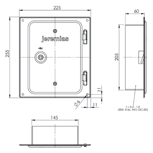 Edelstahlkamintüre 210 x 140 mm mit Schiebestutzen 60 mm gerade - einwandig - Tecnovis TEC-EW-Classic