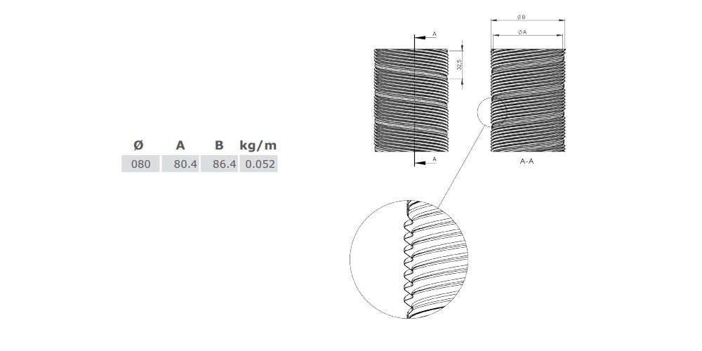 Flexrohr einlagig Ø 80 mm, Edelstahl Tecnovis TEC-FLEX