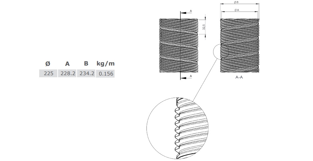 Flexrohr einlagig Ø 225 mm, Edelstahl Tecnovis TEC-FLEX