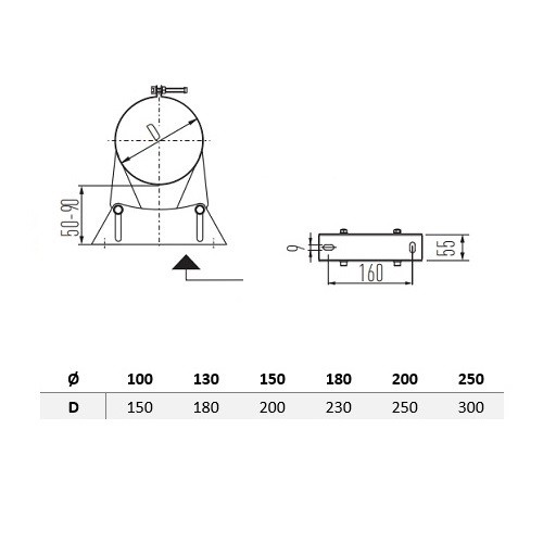 Wandhalter verstellbar 50-90 mm - doppelwandig - Schiedel Metaloterm MF