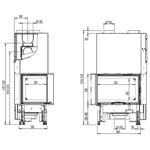 Austroflamm Eckkamin 63x40x42S 2.0 Kamineinsatz 8 kW Drehtür