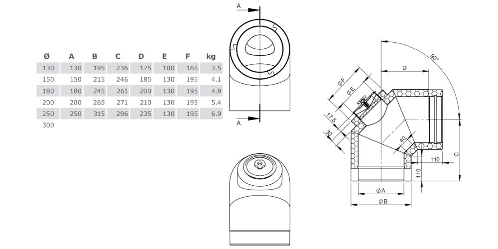 Reinigungswinkel 90° - doppelwandig - Tecnovis TEC-DW-Design
