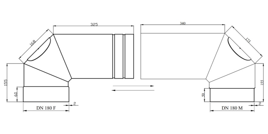 Reuter - Doppel Rauchrohrbogen aus 2 mm Stahlblech mit Tür Ø 180 mm Kaminzubehör