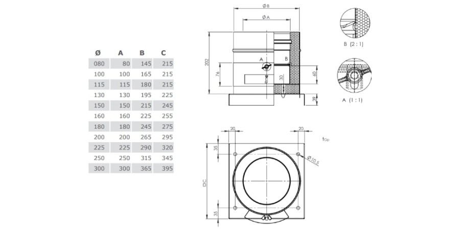 Grundplatte mit herausnehmbarem Rußtopf - doppelwandig - Tecnovis TEC-DW-Classic
