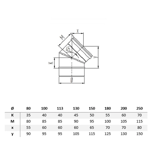 Bogen 45° - einwandig - Schiedel Metaloterm ME