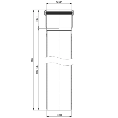 Längenelement 560 mm - einwandig - Tecnovis TEC-PPS